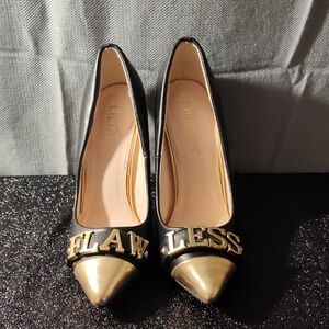 Lulu's Black and Gold Flawless Heels